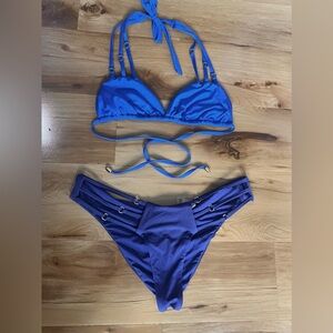 Beach bunny basics tri strap top and bottom.
